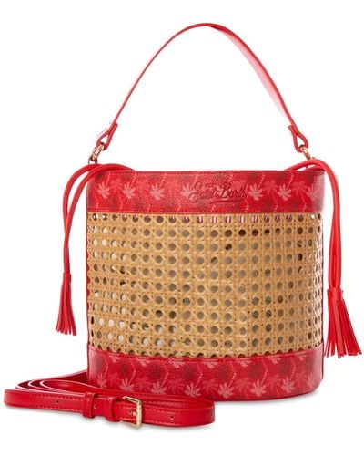 Mc2 Saint Barth Straw Bucket Bag With Monogram Details - Red