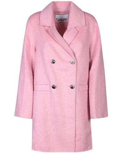 Ganni Notched-lapels Double-breasted Coat - Pink