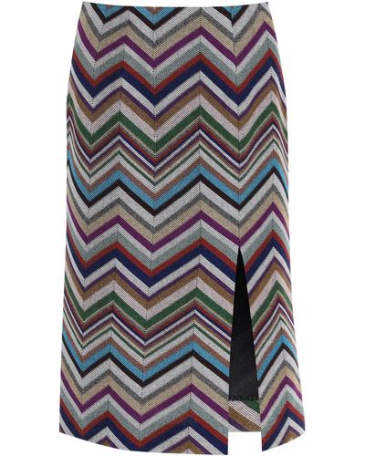 Missoni Pencil Skirt With Lurex Herringbone Motif - Gray