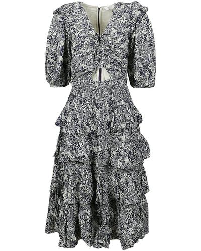Sea Priya Print Puff Sleeve Tiered Dress - Gray