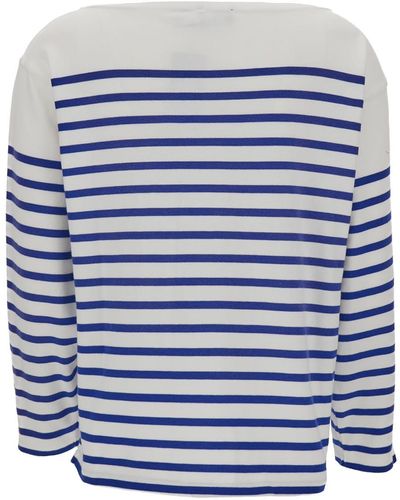 Ralph Lauren White Boat Neck Long Sleeve T-shirtin In Cotton Woman - Blue