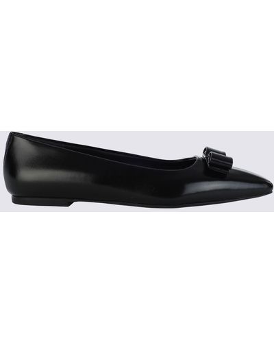 Ferragamo Leather Siwar Ballerina Flats - Black