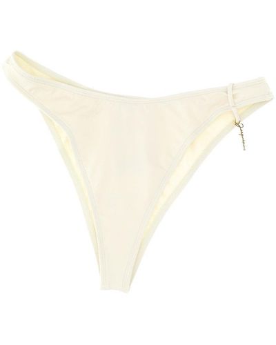 Jacquemus Logo Charm Low-Rise Bikini Bottoms - White