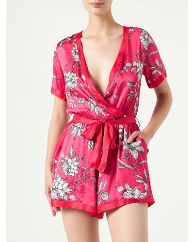 Mc2 Saint Barth Short Jumpsuit With White Flower Print - Red