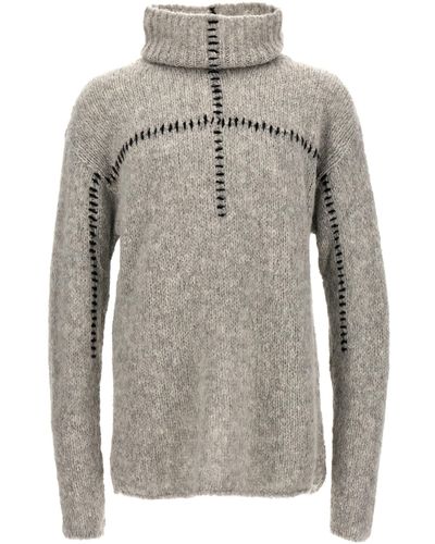 Thom Krom Contrast Embroidery Jumper - Grey
