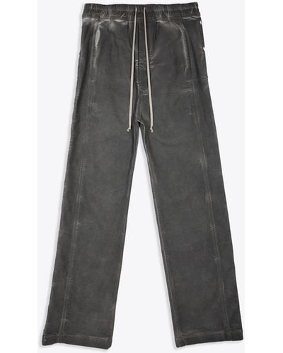 Rick Owens Pusher Trousers Dark Grey Waxed Cotton Trousers With Side Snaps - Pusher Trousers