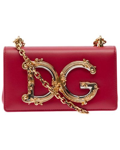 Dolce & Gabbana 'dg Girls' Phone Bag With Chain Strap And Baroque Logo In Leather Woman - Red