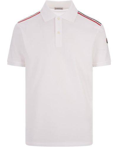 Moncler Polo Shirt With Tricolour On Shoulders - White
