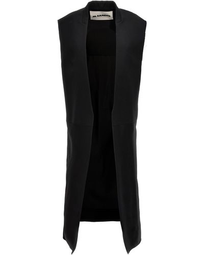 Jil Sander Two-material Long Vest Gilet - Black