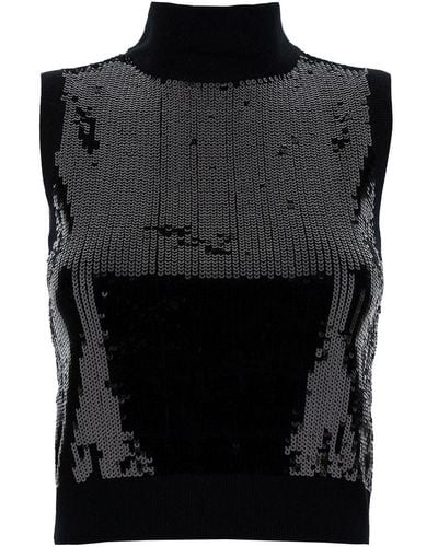 Michael Kors Wool Sequin Sleeveless Tank - Black