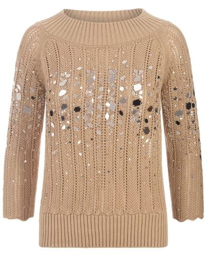 Ermanno Scervino Jumper With Mirror Embroidery Jewellery - Natural