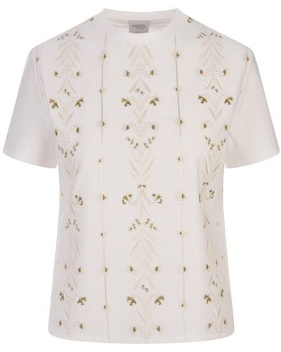 Giambattista Valli Embroidered Ivory T-Shirt - White