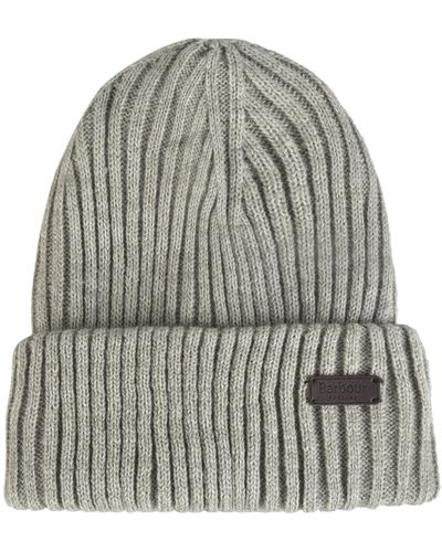 Barbour Logo Rib Knit Beanie And Scarf Set - Gray