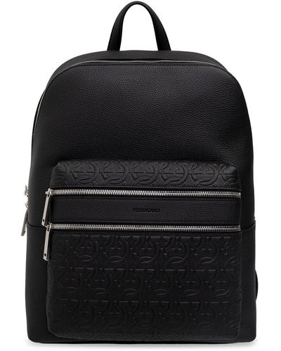 Ferragamo Logo-Embossed Zipped Backpack - Black