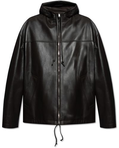 Bottega Veneta Leather Jacket With A Hood, - Black