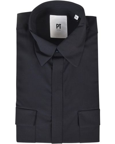 PT Torino Patched Pocket Plain Shirt - Black