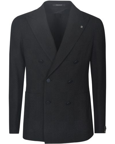 Tagliatore Check Pattern Double-Breasted Dinner Jacket - Black