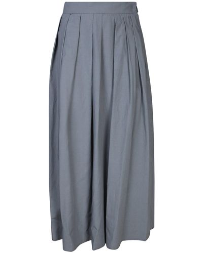 Moorer Ryanne Light Cotton-Linen Midi Skirt - Gray