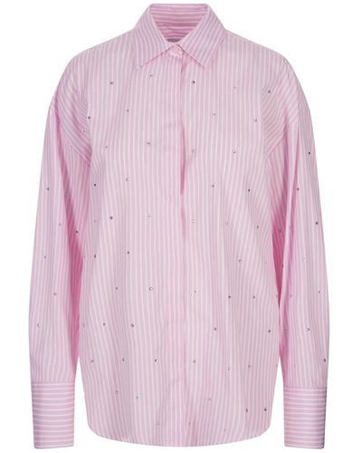 MSGM Striped Shirt With Rhinestones - Pink
