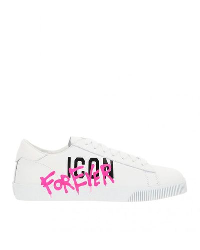DSquared² Printed Leather Sneakers - White