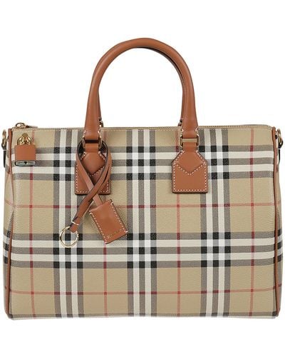 Burberry Top Handle Check Tote - Brown