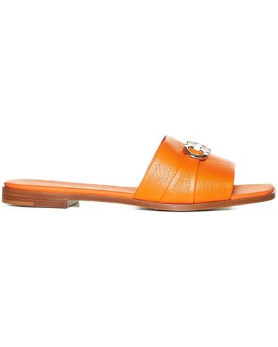 Ferragamo Gancini Leather Flat Sandals - Orange