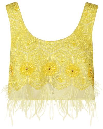 Blugirl Blumarine Embroidered Fringe Detail Cropped Top - Yellow