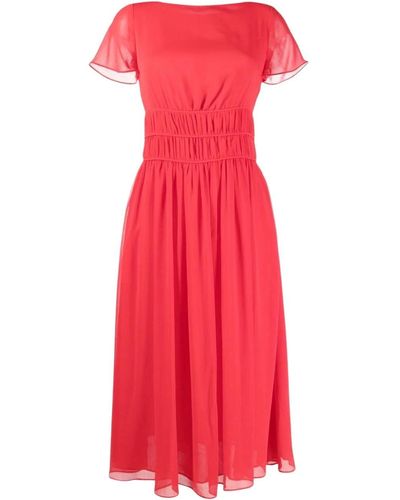 Emporio Armani S/s Curl Waisted Longuette Dress - Red