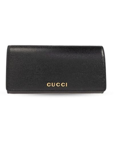Gucci Leather Wallet With Logo, - Black
