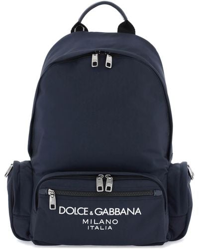 Dolce & Gabbana Nylon Backpack With Logo - Blue