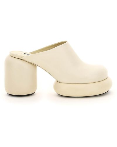 Jil Sander Leather Mules With Rounded Heel - Natural