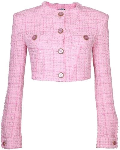 Gcds Cropped Tweed Jacket - Pink
