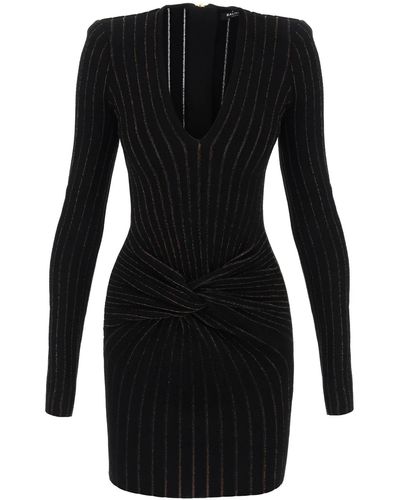 Balmain Knitted Mini Dress With Lurex Stripes - Black