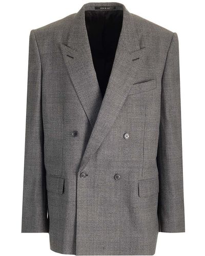 Balenciaga Prince Of Wales Wool Blazer - Gray