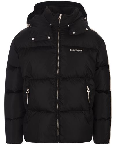Palm Angels Down Jacket With Logo And Contrast Bands - Black