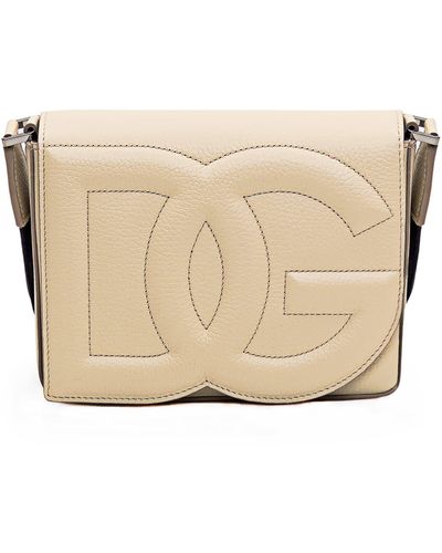 Dolce & Gabbana Logo-embossed Leather Shoulder Bag - Natural