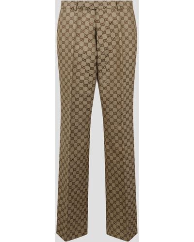 Gucci Gg Supreme Linen Trousers - Natural