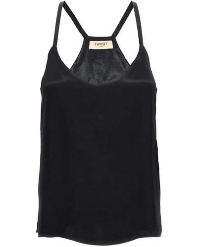 Twin Set Satin Tank Top - Black