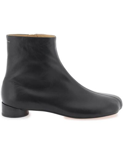 MM6 by Maison Martin Margiela Leather Ankle Boots - Black