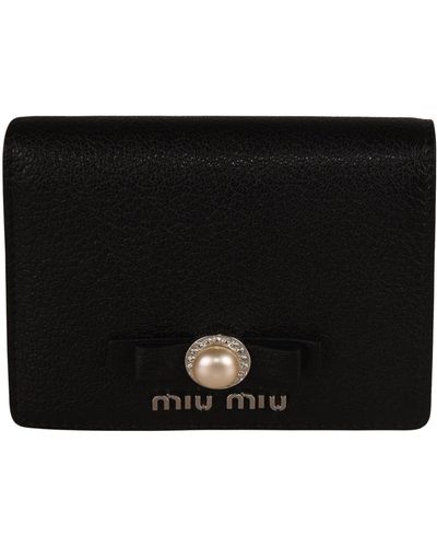 Miu Miu Snap Button Pearl Embellished Wallet - Black