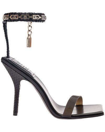 Givenchy 'g Woven' Sandals With Embossed 4g Logo And Chain In Leather - Black