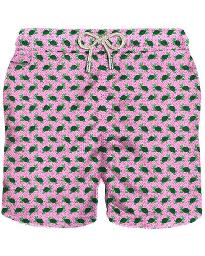Mc2 Saint Barth Light Fabric Swim Shorts With Turtle Print - Pink