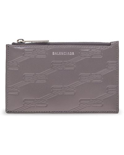 Balenciaga Leather Embossed Cardholder. - Gray