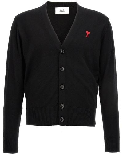 Ami Paris Ami De Coeur Sweater, Cardigans - Black