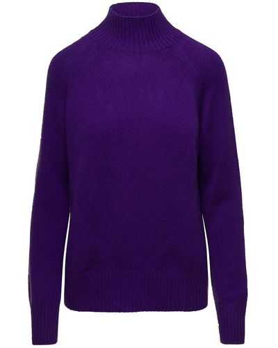 Allude Mockneck Sweater With Ribbed Trim - Purple