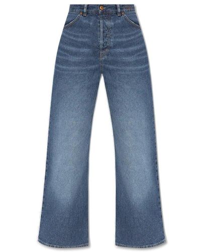 Chloé Logo Embroidered Wide-Leg Jeans - Blue