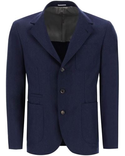 Brunello Cucinelli Single Breasted Blazer In Virgin Wool - Blue