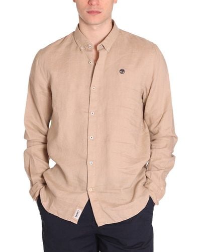 Timberland Logo Embroidered Buttoned Shirt - Natural