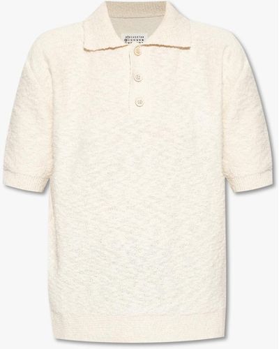 Maison Margiela Rib Trim Knit Plain Polo Shirt - Natural