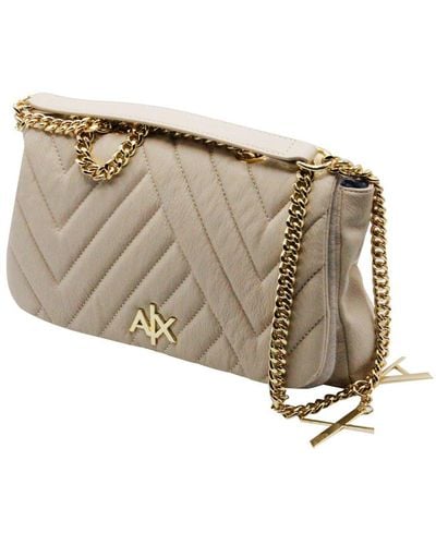 Armani Crossbody Bag Made Of Soft Matelassé Faux Leather With Flap And Button Closure And Front Logo. Internal Pockets - Natural